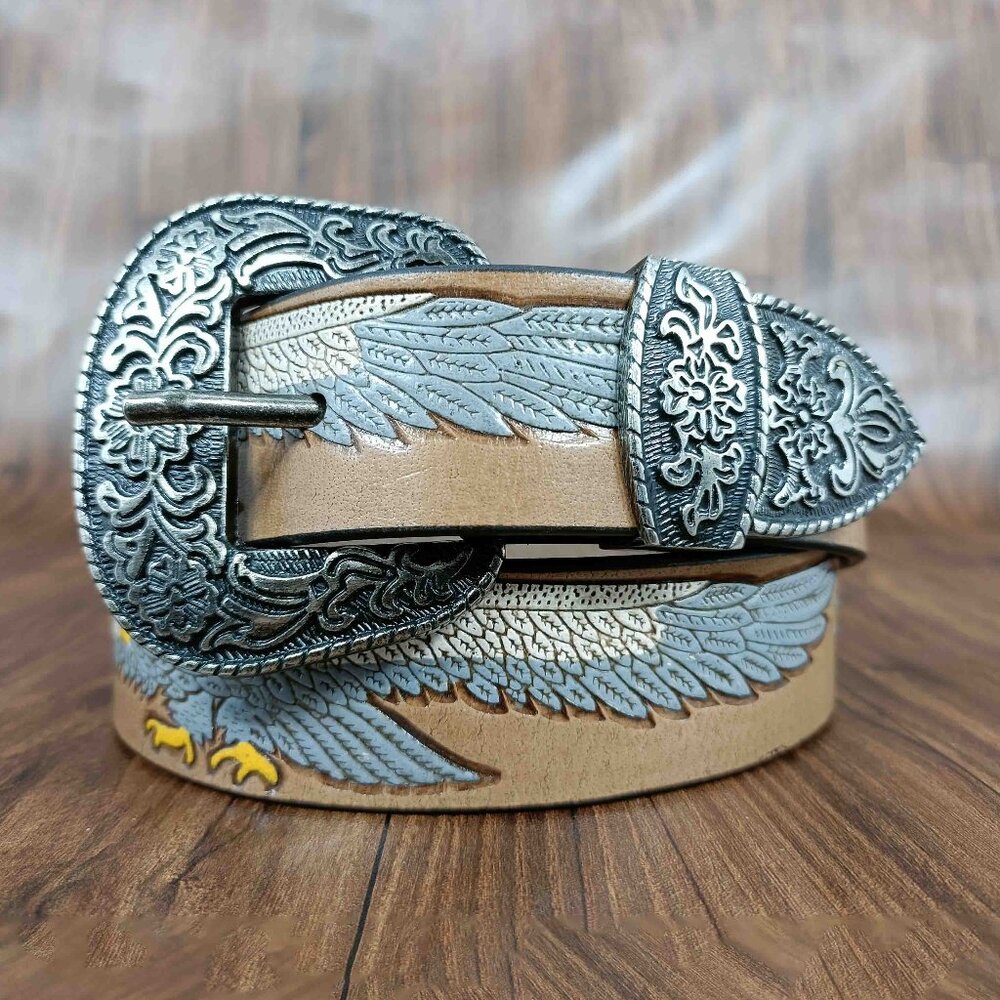 Eagle Hand-Tooled Belt, Premium Western Leather Belt – Embossed Belt for Unisex